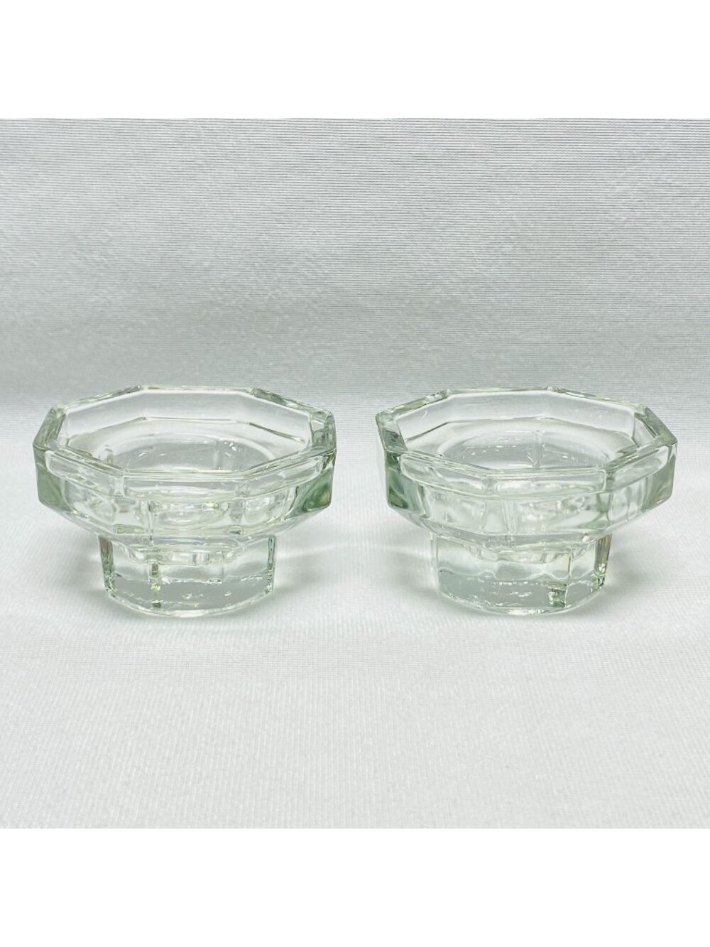 Pair Of Clear Glass Octagonal Candle Holders For Taper Or Votive Candles